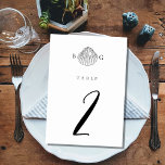 Numéro De Table Mariage monogramme minimaliste de coquillage de co<br><div class="desc">Un design minimaliste de mariage en monogramme de palme tropicale. Un design simple qui utilise un croquis d'un coquillage de palourdes pour créer un monogramme classique élégant. Une charmante décoration de plage tropicale en noir et blanc avec des touches rustiques et une typographie de script classe. Un élégant design de...</div>