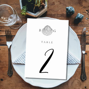 Numéro De Table Mariage monogramme minimaliste de coquillage de co
