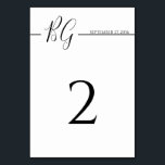 Numéro De Table Mariage Monogramme minimaliste noir et blanc<br><div class="desc">Ce design se compose d'un élégant monogramme minimaliste noir et blanc. La date du mariage se trouve au-dessus de la ligne qui regroupe les initiales de la mariée et du marié. Type de script en noir et blanc mariage design. Le mélange des couleurs noir et blanc crée un style sophistiqué,...</div>