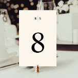 Numéro De Table Mariage Monogramme noir & écrin classique<br><div class="desc">Elégante carte de numéro de table de réception de mariage, votre numéro de table en noir croustillant sur un arrière - plan d'écu d'ivoire chaud, surmonté d'un simple monogramme en lettres serif traditionnelles, biscuits par une fine ligne verticale. Le design se répète à l'envers. Pour commander vos numéros de table,...</div>