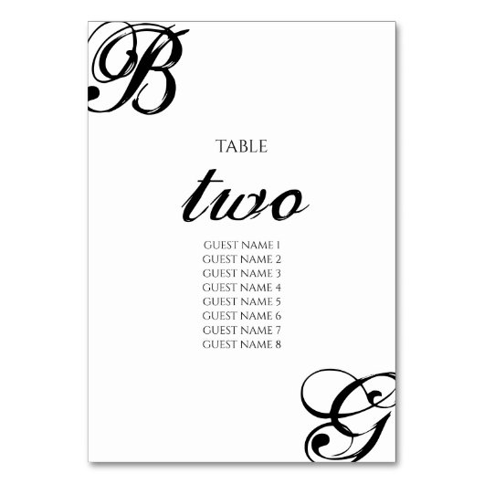 Numéro De Table Mariage Monogramme noir et blanc (Dos)