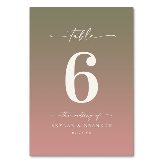 Numéro De Table Mariage monogramme vert & Dusty Rose rose Ombre (Dos)