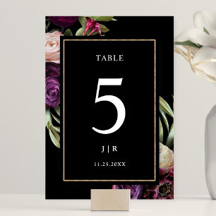 Numéro De Table Mariage Moody Floral violet foncé