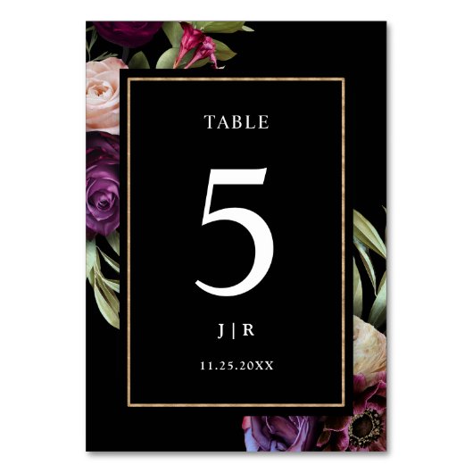 Numéro De Table Mariage Moody Floral violet foncé (Dos)