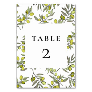 Numéro De Table Mariage motif des branches d'olivier