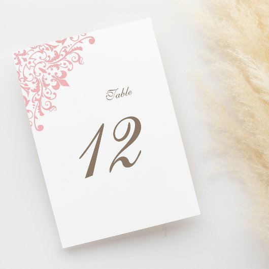 Numéro De Table Mariage Motif Regency Pink Fleur de Lis