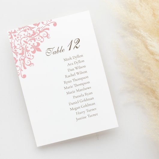 Numéro De Table Mariage Motif Regency Pink Fleur de Lis