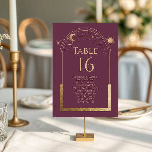 Numéro De Table Mariage mystique Plum Gold Sun Moon Stars