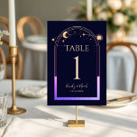 Numéro De Table Mariage mystique Rainbow Navy Blue Sun Moon Stars<br><div class="desc">Mystical Rainbow Dark Navy Blue Sun Moon Stars Astronomie Mariage céleste cosmique Les numéros de table comportent un arc-en-ciel coloré soleil, lune et étoiles encadrant un arrière - plan bleu marine foncé. À l'intérieur, vous trouverez vos informations d'invitation de mariage personnalisées. Personnalisez en modifiant le texte dans les zones de...</div>