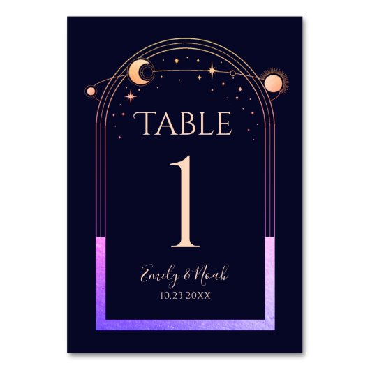 Numéro De Table Mariage mystique Rainbow Navy Blue Sun Moon Stars (Dos)