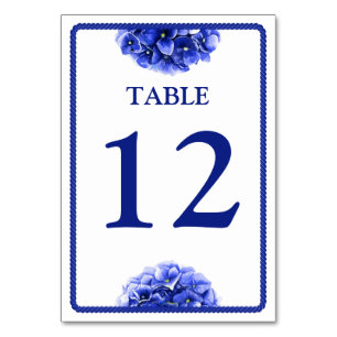 Numéro De Table Mariage nautique Bleu Floral Aquarelle Hydrangea