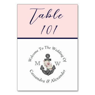 Numéro De Table Mariage nautique Dusty Blush Rose Navy Bleu