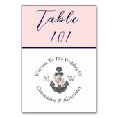 Numéro De Table Mariage nautique Dusty Blush Rose Navy Bleu (Dos)