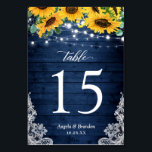 Numéro De Table Mariage Navy Blue Rustic Sunflowers<br><div class="desc">Rustic Navy Bleu Bois Chaîne de tournesol Lights dentelle Mariage Numéro de table Carte. (1) Veuillez customiser ce modèle un par un (par ex. du numéro 1 au xx), et ajouter chaque carte de numéro séparément à votre panier. (2) Pour plus de personnalisation, cliquez sur le lien "customiser plus loin"...</div>