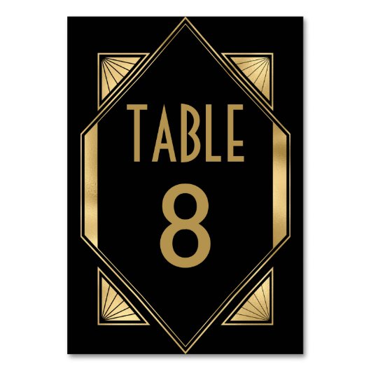 Numéro De Table Mariage Noir Art Déco Gold (Dos)