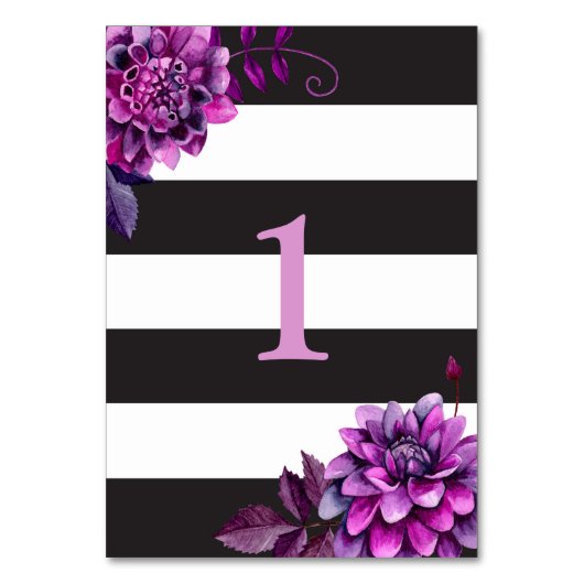 Numéro De Table Mariage noir et blanc. Aquarelle violet fleuri (Par défaut)