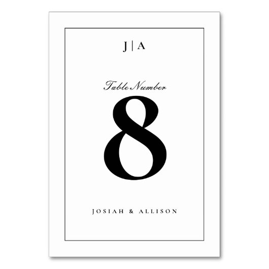 Numéro De Table Mariage noir et blanc classique (Dos)