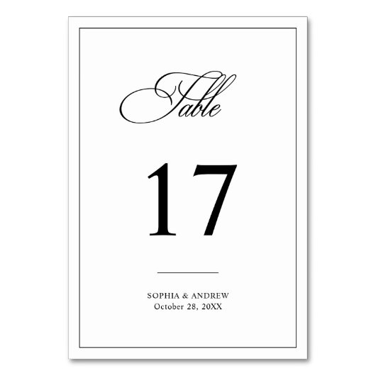 Numéro De Table Mariage noir et blanc classique simple (Par défaut)