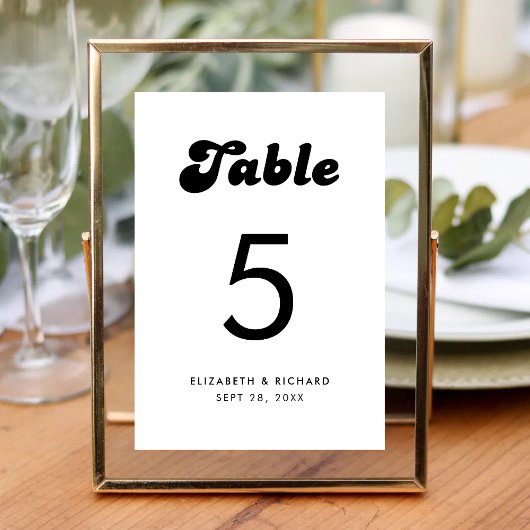 Numéro De Table Mariage noir et blanc rétro élégant