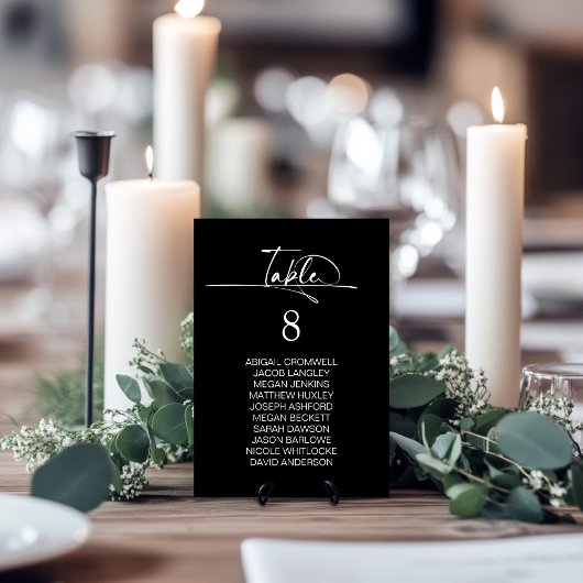 Numéro De Table Mariage noir minimaliste élégant