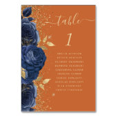 Numéro De Table Mariage orange brulé bleu or bleu marine (Dos)