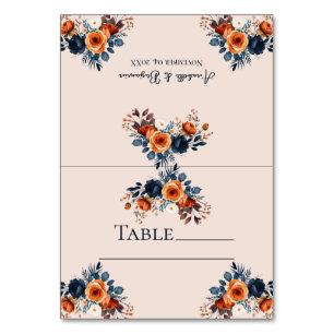 Numéro De Table Mariage orange brûlé et bleu blanc