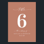 Numéro De Table Mariage orange en terre cuite simple couleur solid<br><div class="desc">Simple Couleur Solide En Terre Cuite Argile Orange Mariage Dîner Numéros de table. Cette Table Card chic et moderne est simple classique et élégant avec une couleur arrière - plan unie et une jolie police de calligraphie de script avec queues. Montré dans la Chic Terracotta Orange Clay Colorway. Disponible en...</div>