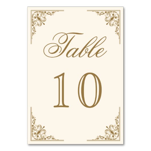 Numéro De Table Mariage orné crème et or (Dos)
