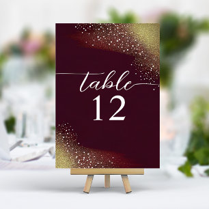 Numéro De Table Mariage Pailleté Bourgogne Et Or