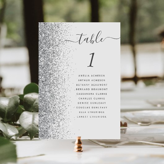 Numéro De Table Mariage Pailleté Gris Argent Clair