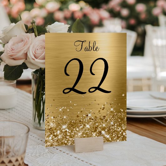 Numéro De Table Mariage Pailleté Or Feuille