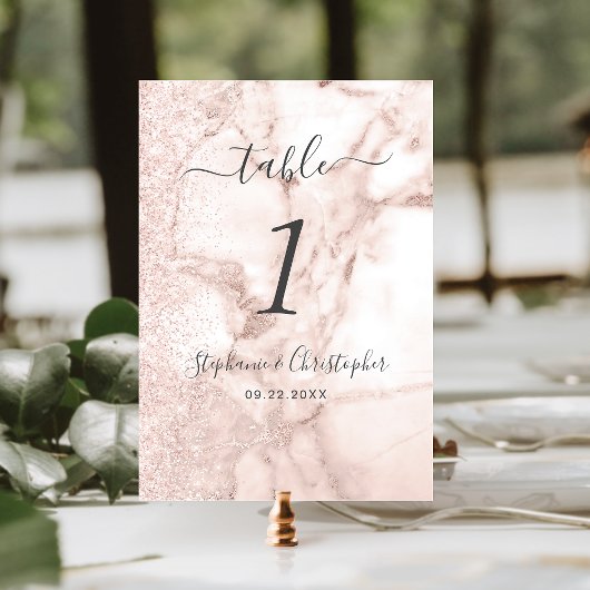 Numéro De Table Mariage Pailleté Or Rose Marbre Moderne