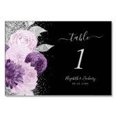 Numéro De Table Mariage Paillettes Argent Fleur Violet (Dos)