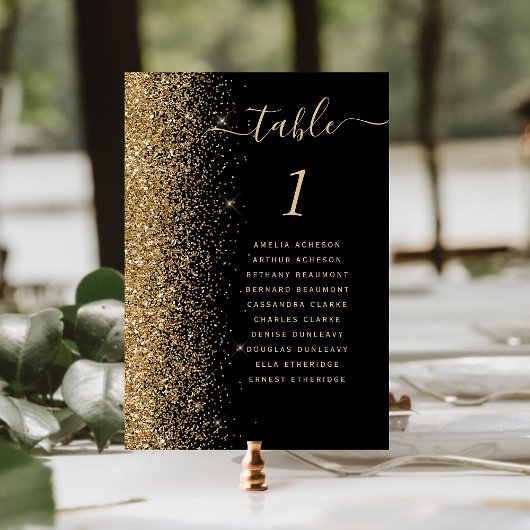 Numéro De Table Mariage Paillettes Or Noir