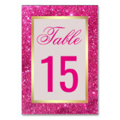 Numéro De Table Mariage Paillettes Rose Chaud Feuille Faux Or (Dos)