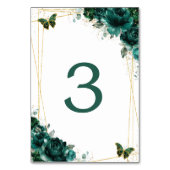 Numéro De Table Mariage Papillons Dorés Fleurs Vert Emeraude (Dos)