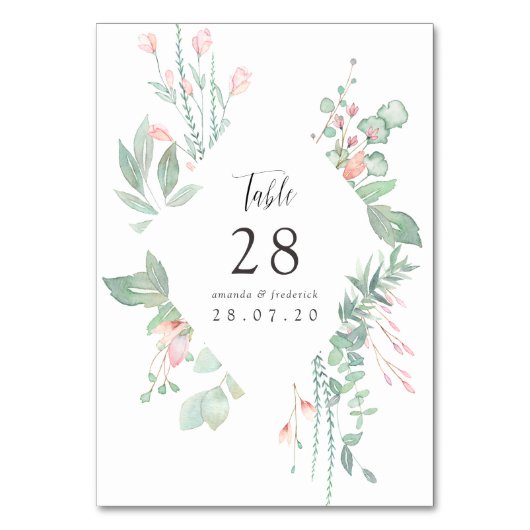 Numéro De Table Mariage Pastel Blush Greenery (Dos)