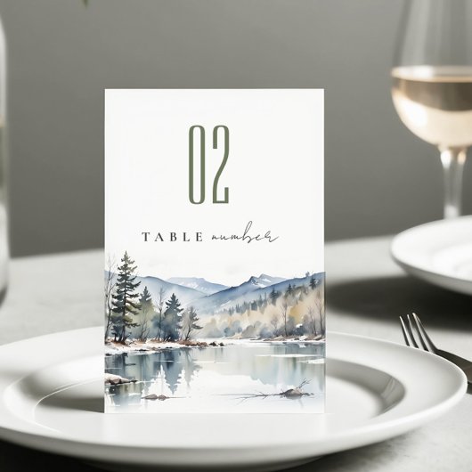 Numéro De Table Mariage paysager du lac de la neige d'hiver