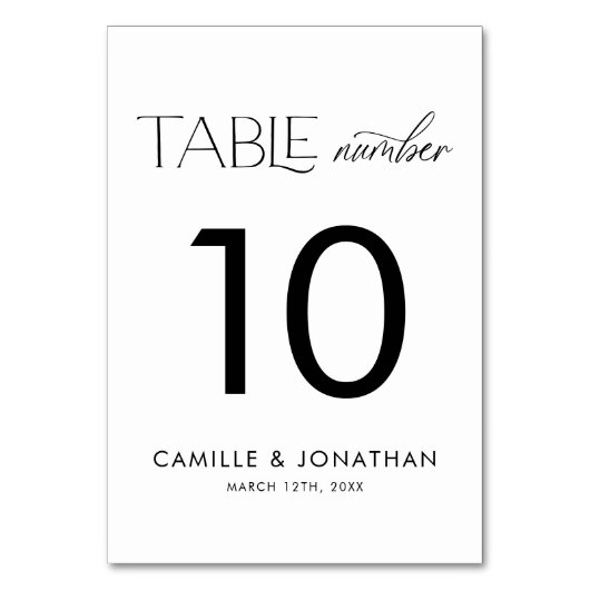 Numéro De Table Mariage personnalisé noir et blanc élégant (Dos)