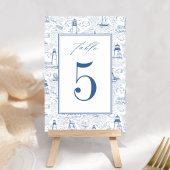 Numéro De Table Mariage Phare Toile Côtière Bleue