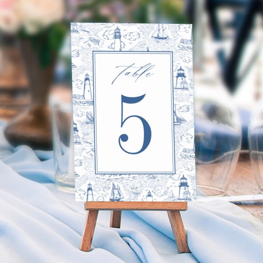 Numéro De Table Mariage Phare Toile Côtière Bleue