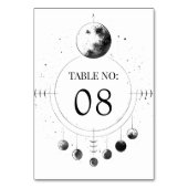 Numéro De Table Mariage Phases de Lune Noir Blanc Céleste (Dos)