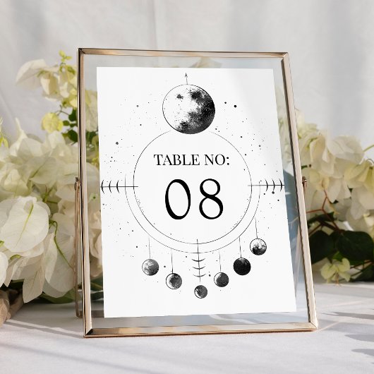 Numéro De Table Mariage Phases de Lune Noir Blanc Céleste