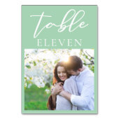 Numéro De Table Mariage photo Chic Mint Green White Script Couple (Dos)
