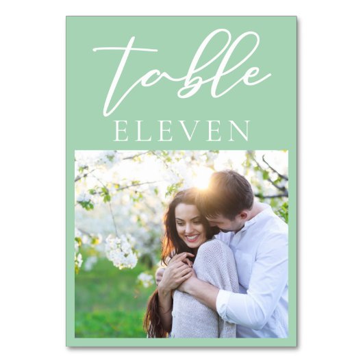 Numéro De Table Mariage photo Chic Mint Green White Script Couple (Dos)