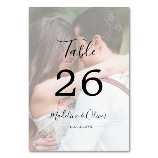 Numéro De Table Mariage Photo Élégant Script Moderne Numéro de tab (Dos)