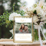 Numéro De Table Mariage photo Gold Script Fun Facts<br><div class="desc">Ces faits créatifs et amusants sur les numéros de table du mariage marié et marié divertiront votre invité d'accueil avec des informations amusantes et intéressantes sur votre histoire d'amour et vos personnalités. Le design en or et blanc présente un script de calligraphie à lettres et une police serif classique ainsi...</div>