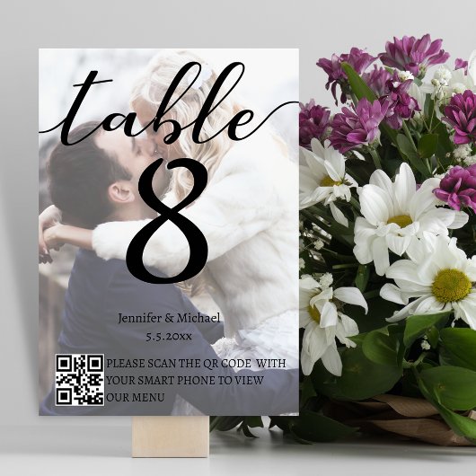 Numéro De Table mariage photo moderne qr code menu et table