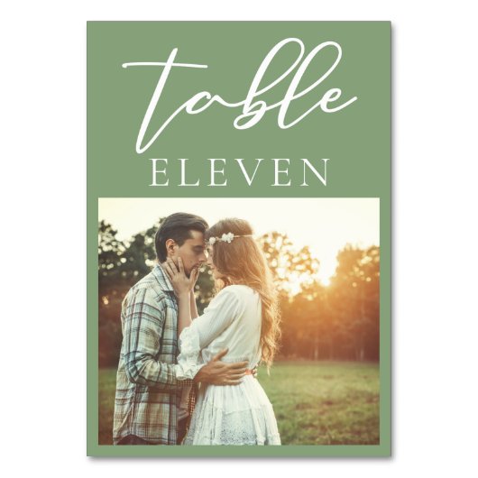 Numéro De Table Mariage photo Sage Green White Script Couple (Dos)