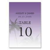 Numéro De Table Mariage Plage de Palm Tree Tropical Violet (Dos)